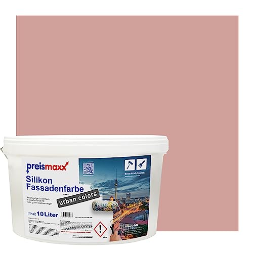 Preismaxx Silikonharz Fassadenfarbe, Antikrot Rot 10 Liter, hochwertige, matte, wasserabweisende Aussen-Dispersion, sehr guter Regenschutz - Abperleffekt von Preismaxx