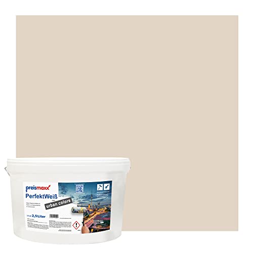 Preismaxx Perfektweiß urban colors, bunte Wandfarbe, beige, keksfarben, cookie 2,5L, Innenfarbe, hohe Deckkraft Klasse 2, matt von Preismaxx