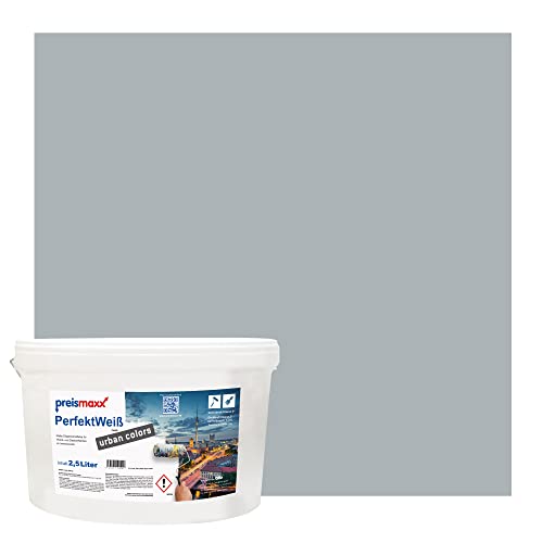 Preismaxx Perfektweiß urban colors, bunte Wandfarbe, grau, betongrau, concrete grey 2,5L, Innenfarbe, hohe Deckkraft Klasse 2, matt von Preismaxx