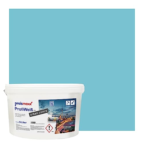 Preismaxx Profiweiß urban colors, bunte Wandfarbe, blau, karibikblau, caribbean blue 5L, Innenfarbe, hohe Deckkraft Klasse 2, matt von Preismaxx