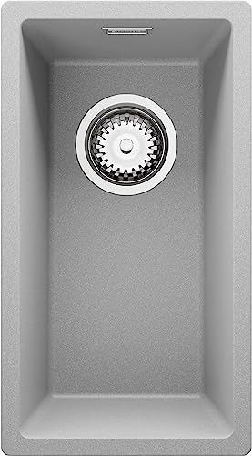 Spülbecken Grau 26 x 47 cm, Granitspüle + Siphon Klassisch, Küchenspüle ab 30er Unterschrank, Einbauspüle von Primagran von Primagran