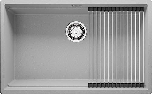 Spülbecken Grau 76x47 cm, Granitspüle + aufrollbare Abtropffläche + Ablauf-Set, Küchenspüle für 80er Unterschrank, Einbauspüle von Primagran von Primagran