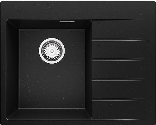 Spülbecken Schwarz Metallic 62x50 cm, Granitspüle 1 Becken + Ablauf-Set, Küchenspüle ab 40er Unterschrank, Einbauspüle von Primagran von Primagran