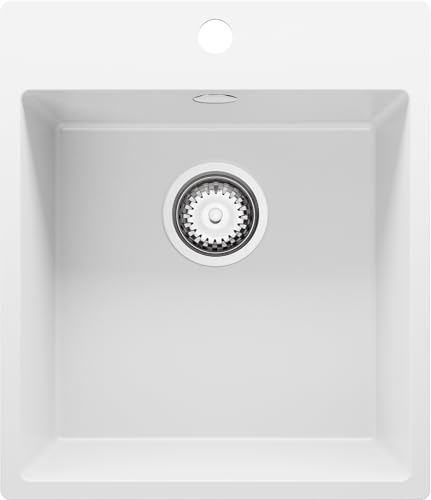 Spülbecken Weiß 43x50 cm, Granitspüle + Ablauf-Set, Küchenspüle für 45er Unterschrank, Einbauspüle von Primagran von Primagran