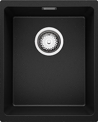 Unterbauspüle Schwarz Metallic 36 x 47 cm, Granitspüle + Siphon Klassisch, Spülbecken ab 40er Unterschrank, Küchenspüle von Primagran von Primagran