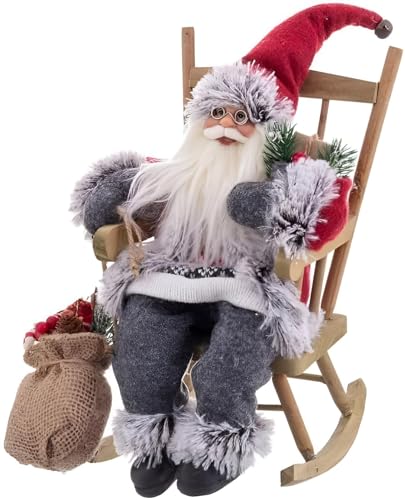 Primal Internet GmbH Weihnachtsmann Figur sitzend klein | Mini-Dekofigur für draußen & drinnen | Holzfigur Santa Claus 30 cm von Primal Internet GmbH