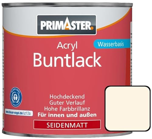 Primaster Acryl Buntlack 750ml Cremeweiß Seidenmatt Wetterbeständig Holz&Metall von Primaster