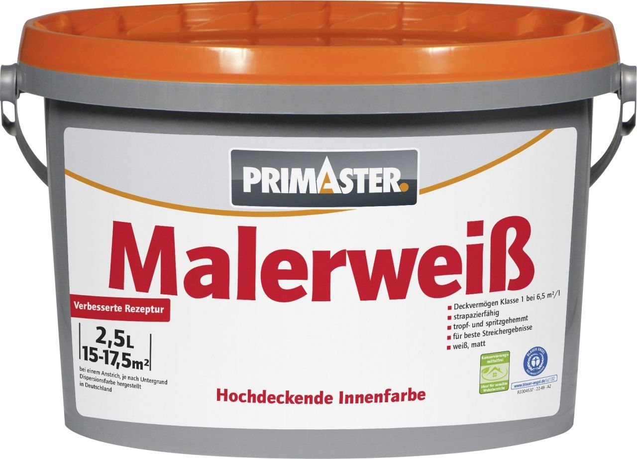 Primaster Wandfarbe Primaster Malerweiß konservierungsmittelfrei 2,5 L von Primaster