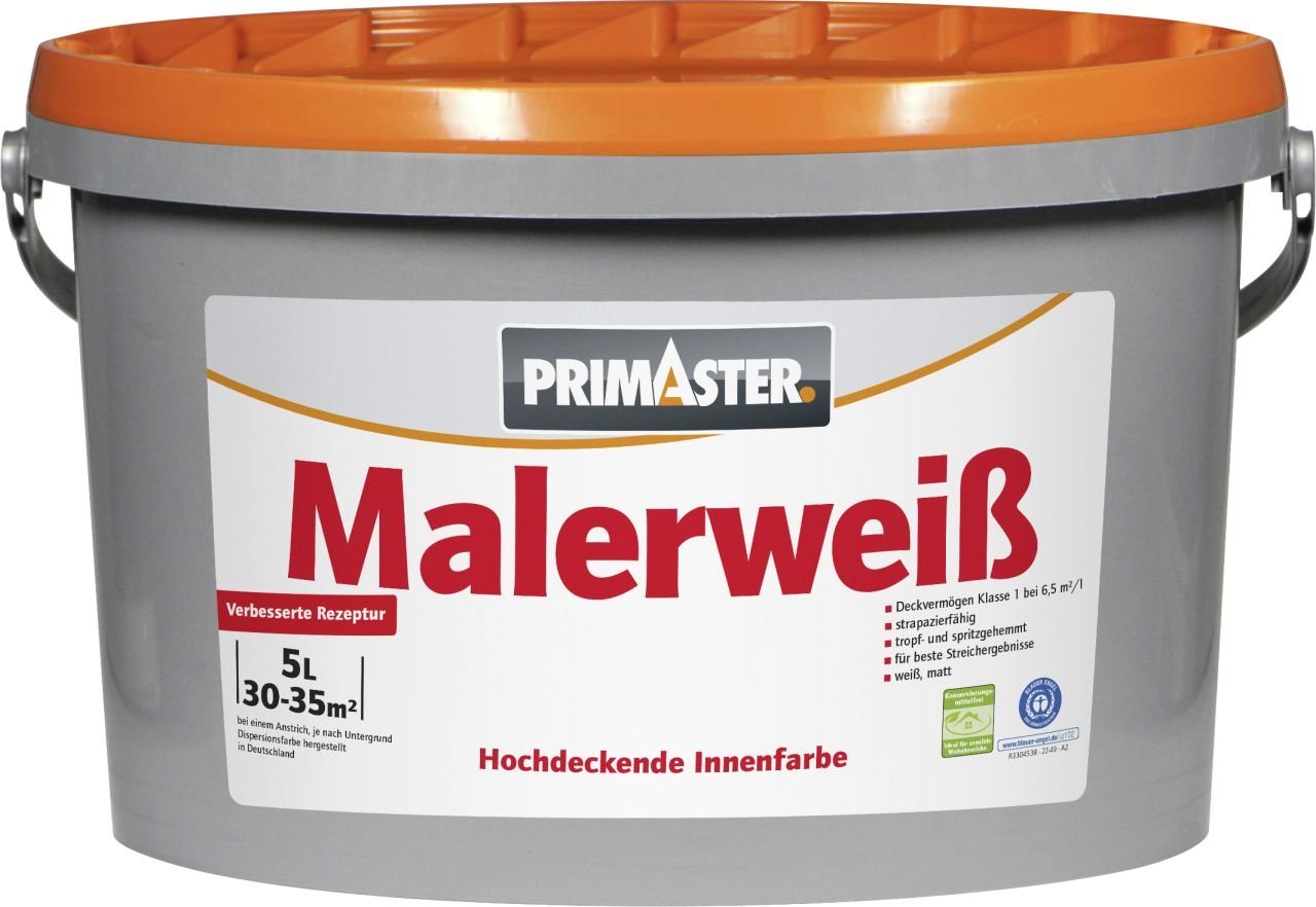 Primaster Wandfarbe Primaster Malerweiß konservierungsmittelfrei 5 L von Primaster