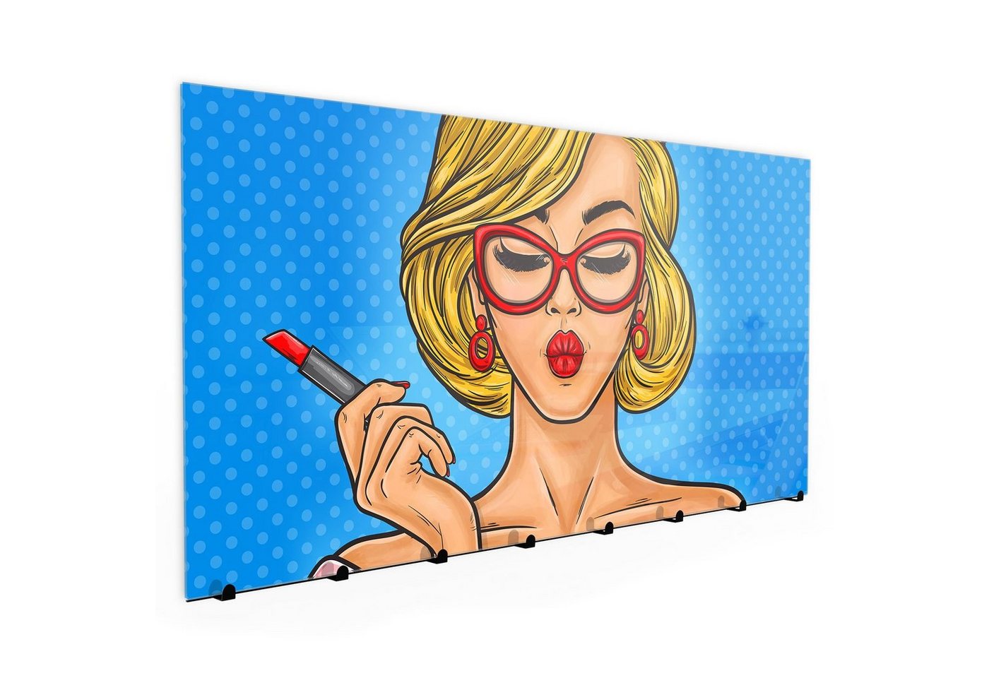 Primedeco Garderobenpaneel Magnetwand und Memoboard aus Glas Frau malt ihr Lippen an von Primedeco