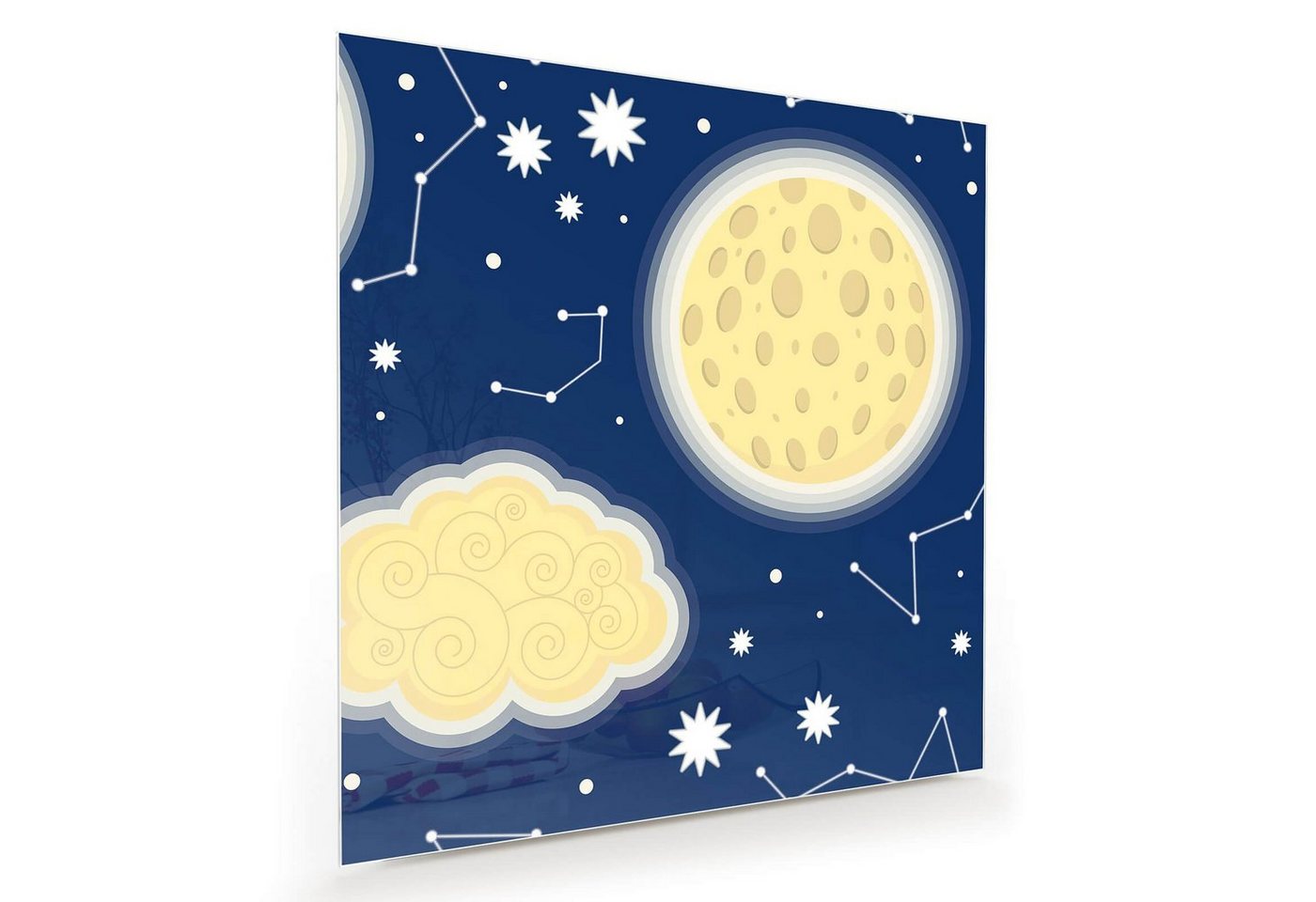 Primedeco Glasbild Wandbild Quadratisch Nachtzauber Mond Sterne mit Aufhängung, Kinderwelt von Primedeco