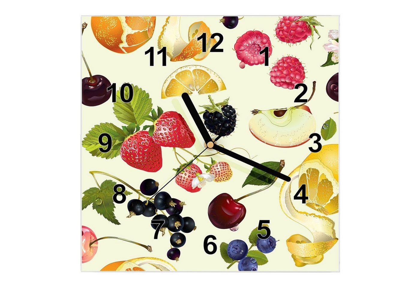 Primedeco Wanduhr Glasuhr Wanduhr Wandkunst Größe 30 x 30 cm mit Motiv Muster aus Obst von Primedeco