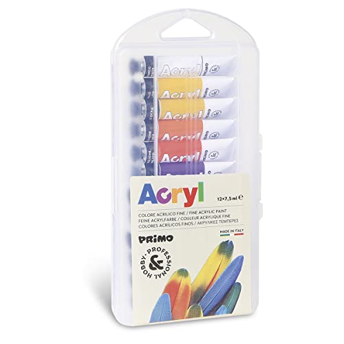 PRIMO Morocolor Acryl, 12 Tuben à 7,5 ml feine Acrylfarbe, matte und brillante Farben von Primo