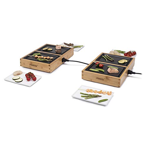 Princess 104040 Dinner4All Pure Tischgrill mit Bambusgehäuse, für bis zu 4 Personen, 4 Grill- und 4 Servierplatten, 4 x 210W, 2m Kabellänge, FSC-zertifiziert von Princess