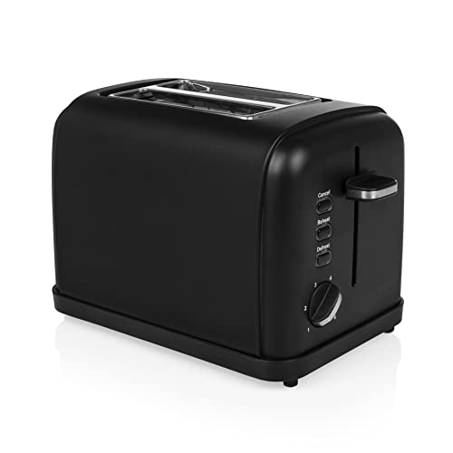 Princess Black Steel Toaster mit Brötchenaufsatz - 6 einstellbare Bräunungsstufen, Auftau-, Aufwärm- und Stoppfunktion, 950 Watt, Krümmelschale, 142396 von Princess