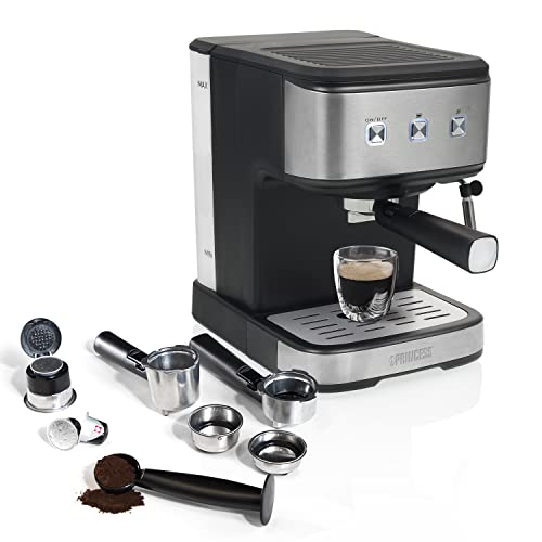 Princess 249413 Espressomaschine mit Siebträger Edelstahl, Schwarz 850W von Princess