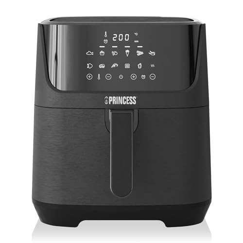 Princess Digitale Heißluftfritteuse – 6,5 L – mit herausnehmbarer Trennwand – 60 Prozent weniger Energieverbrauch – mit Rezeptbuch – Digitaler Touchscreen – 12 Programme – Ohne Öl – Schwarz – 182061 von Princess