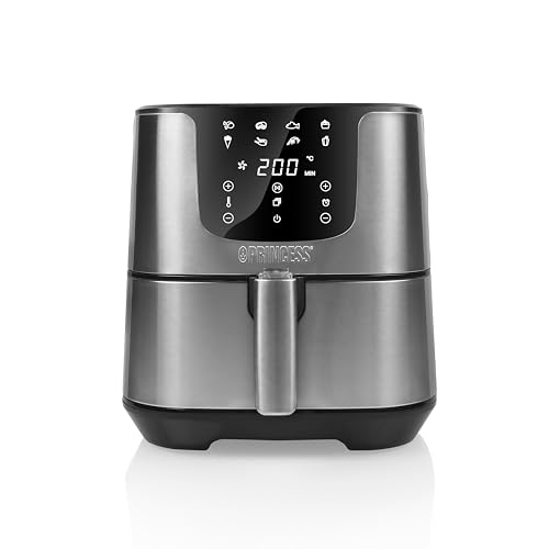 Princess Heißluftfritteuse XXL mit 5,5 Liter – 62,2% weniger Energieverbrauch – Digital Airfryer Deluxe – 8 Programme – Edelstahl – Ohne Öl – Aerofryer 182060 von Princess