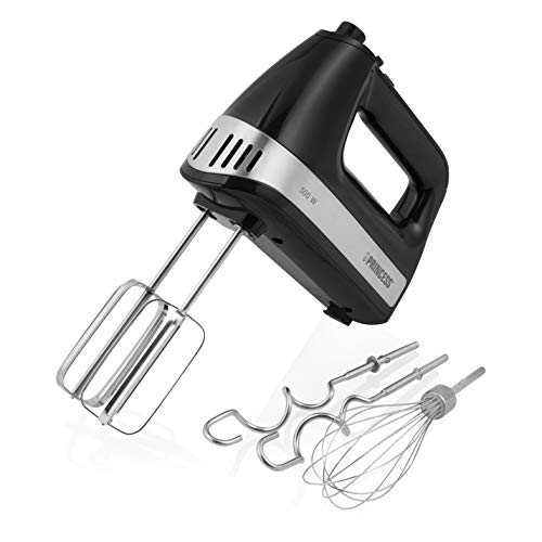 Princess Handmixer Power 500 – 3 Mix-Aufsätze, 5 Mixgeschwindigkeiten, 500 Watt, mit Aufbewahrungsbox, 222206, 01.222206.01.001, schwarz, silber von Princess