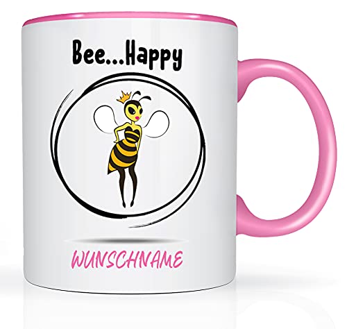 Tasse mit Namen und Bienen Motiv Bedruckt Namentasse Namensbecher Bienenmotiv für Mädchen Kindertasse Keramiktasse Weiß/Rosa Geschenktasse Geschenkbecher Spruchtasse Keramik mit Druck Tasse 330ml von Print-Klex GmbH & Co.KG