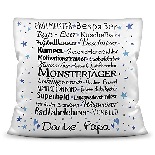 Kuschel-Kissen inkl. Füllung mit Spruch für Papa - Danke Papa - Bestes Vatertagsgeschenk/Geschenk-Idee Vatertag Geburtstag/Für Väter - Kissen Weiß von PR Print Royal