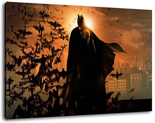 Batman Format 120x80 cm Bild auf Leinwand, XXL riesige Bilder fertig gerahmt mit Keilrahmen, Kunstdruck auf Wandbild mit Rahmen von PrintArtGalery