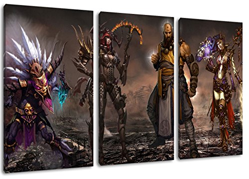 Diablo 3-Teilig auf Leinwand, XXL riesige Bilder fertig gerahmt mit Keilrahmen, Kunstdruck auf Wandbild mit Rahmen von PrintArtGalery