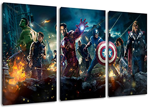 Marvel Helden 3-Teilig auf Leinwand, XXL riesige Bilder fertig gerahmt mit Keilrahmen, Kunstdruck auf Wandbild mit Rahmen von PrintArtGalery