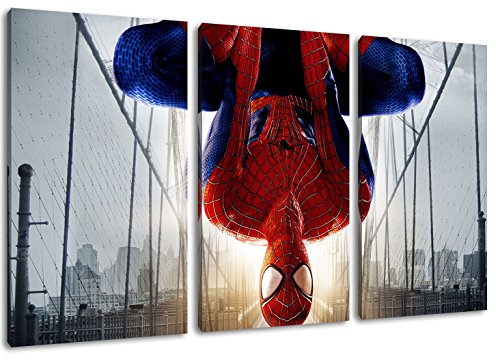 Spiderman 3-Teilig auf Leinwand, XXL riesige Bilder fertig gerahmt mit Keilrahmen, Kunstdruck auf Wandbild mit Rahmen von PrintArtGalery