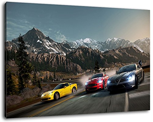 need for speed Format 60x40 cm Bild auf Leinwand, XXL riesige Bilder fertig gerahmt mit Keilrahmen, Kunstdruck auf Wandbild mit Rahmen von PrintArtGalery