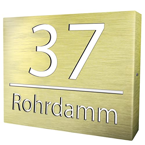 Ersatzteil 30x40cm FRONT Golden Hausnummer Beleuchtet Led aus Aluminium von PRINTIMA von Printima