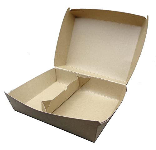 Pro DP 50 Bio Menüboxen Außerhaus Klappbox Foodboxen un-/2-geteilt 2in1 Hartpapier 340g/m² unbeschichtet - Inkl. VerpG in D von Pro DP