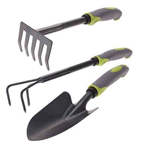 Pro Garden Hochwertiges Gartenwerkzeug Set, 3 teilig, Schaufel Grubber Rechen aus Metall, Gartengeräte Doppelhacke, Blumengabel, Stabil und in Premium Verarbeitung von PRO GARDEN