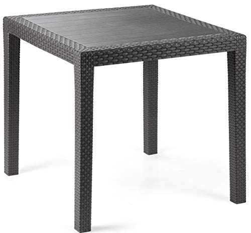 Quadratischer Outdoor-Tisch, Struktur aus Hartharz mit Rattan-Effekt, Made in Italy, 80 x 80 x 72 cm, Farbe Anthrazit von PROGARDEN