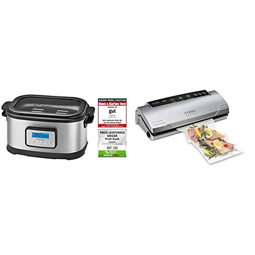 Profi Cook SV-1112 ProfiCook Sous Vide – Schongarer Topf und Vakuum für Küche Kochen bei niedrigen Temperaturen, 8,5 l, 520 W, grau/schwarz, 8.5 liters & CASO VC10 Vakuumierer - 30cm lange von Profi Cook