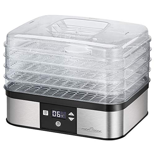 ProfiCook PC-DR 1116 Dörrautomat, 7-stufige elektronische Temperatureinstellung, Umluftgebläse, Umluftfunktion, Timer, LCD-Display, variabler Einsatz, Edelstahlgehäuse, 350 Watt von Profi Cook