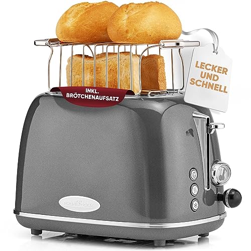 ProfiCook® Toaster im stilvollen Vintage-Design | Toaster 2 Scheiben mit Wide-Slot (extra breite Toastschlitze) und massivem Metallgehäuse | Retro Toaster mit Brötchenaufsatz | PC TA 1193 anthrazit von Profi Cook