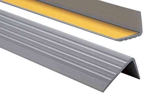 PVC Treppenkantenprofil Selbstklebend Winkelprofil Anti-Rutsch Treppenkante 41x25mm 0,9m, Silber von ProfiPVC