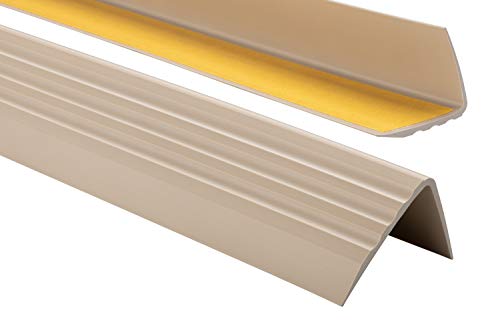 PVC Treppenkantenprofil Selbstklebend Winkelprofil Anti-Rutsch Treppenkante 50x40mm - 1,65m, Beige von ProfiPVC