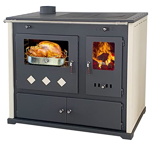 Kaminofen mit Backfach und Herdplatte Pracktik Lux Beige LINKS Holzofen 9,5 kW Kamin Ofen Dauerbrandofen Werkstattofen Schwedenofen Hüttenofen Heizofen von Prometey