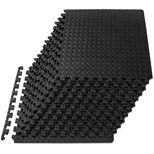ProsourceFit Puzzle Exercise Mat ½ in, EVA Interlocking Foam Floor Tiles for Home Gym, Mat for Home Workout Equipment, Floor Padding for Kids, Black, 24 in x 24 in x ½ in, 48 Sq Ft - 12 Tiles von ProsourceFit