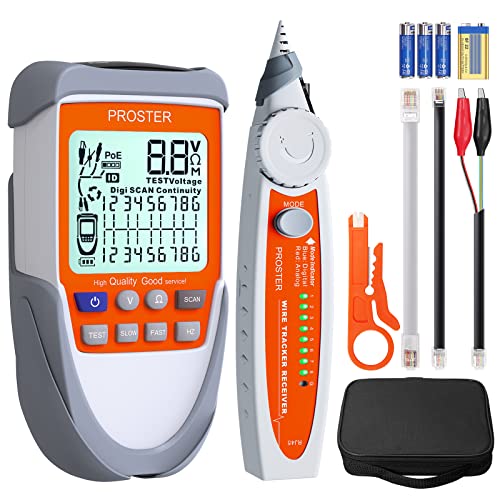 Wire Tracker Netzwerk kabeltester mit POE-Test netzwerk Testgerät LCD-Netzwerkkabeltester Line Finder Kontinuität Batteriespannung Polaritätsprüfung Multifunktions-Kabeltester mit Aufbewahrungstasche von Proster