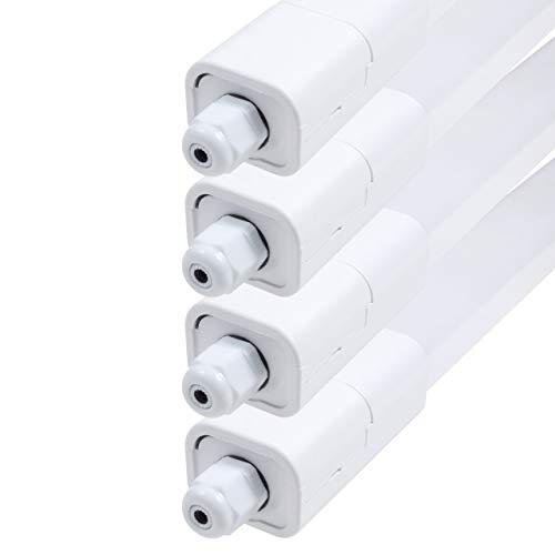 proventa® Slimline-Feuchtraumleuchte IP65 mit integriertem LED-Leuchtmittel, 4 Stück, 66 cm, 15W, 1.650 Lumen, 4.000 K, Kunststoff weiß von Proventa