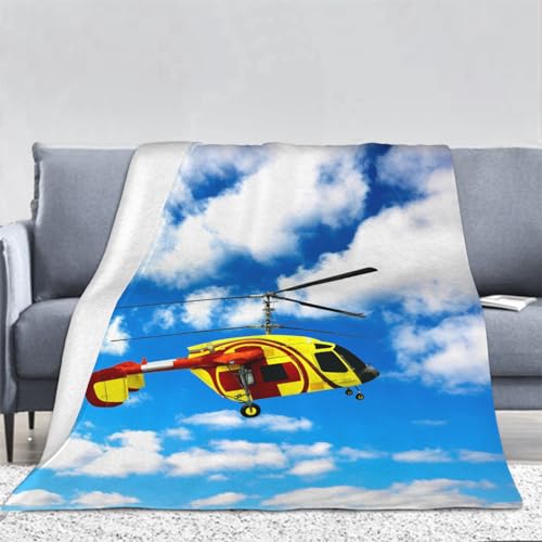 3D Hubschrauber Kuscheldecke Flauschig Flanell Blauer Himmel Weiße Wolken Decken Wohndecke Flanelldecke Sofadecke Couchdecke Geschenke für Kinder Erwachsener Decke 150x200cm von Ptcta
