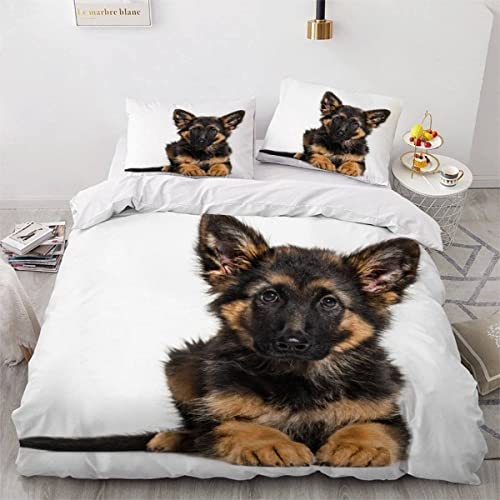 3D Süßes Hunde Bettwäsche 135x200 Haustier Hund Tier Muster Weiche Microfaser Bettwäsche-Sets Schöner Hund Bettbezug mit Reißverschluss und 2 Kissenbezug 80x80 cm von Ptcta