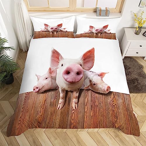 3D Süßes Schwein Bettwäsche 135x200 Einfache Weiche Microfaser Bettwäsche-Sets Bettbezug mit Reißverschluss und 2 Kissenbezug 80x80 cm von Ptcta