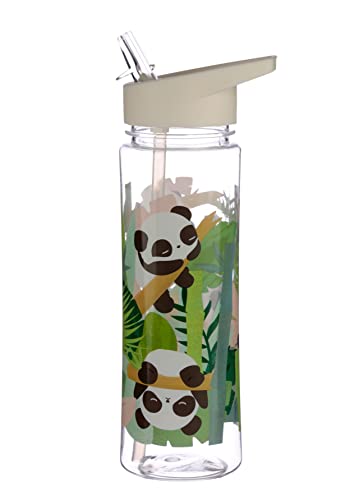 Puckator Pandarama Kinder-Trinkflasche mit Klapp-Trinkhalm, wiederverwendbare Wasserflasche für Mädchen und Jungen, mit Tragegriff, BPA-frei, für Schule, Kindergarten, niedliches Panda-Design, 550 ml von Puckator