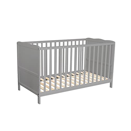 Puckdaddy Nele | Babybett 140x70 cm | Umbau-Bett in Grau | aus MDF und Holz | höhenverstellbares Gitterbett mit herausnehmbaren Sprossen | Kinderbett von 0-5 Jahren von Puckdaddy