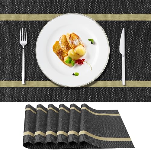 PullinTimes 6er Set Platzsets,Tischsets Abwaschbar aus PVC,Hitzebeständig rutschfest Platzdeckchen Tischmatten, 30x45cm Platz-Matten für Küche(Blau) von PullinTimes