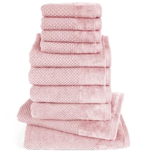 Pure Label 10-TLG. Handtücher Set aus 100% Baumwolle, saugstark und weich - 2X Badetuch (70x140 cm) 4X Handtuch (50x100cm) 2X Gästetuch (30x50 cm) 2X Waschlappen (16x21 cm), Rosa von Pure Label